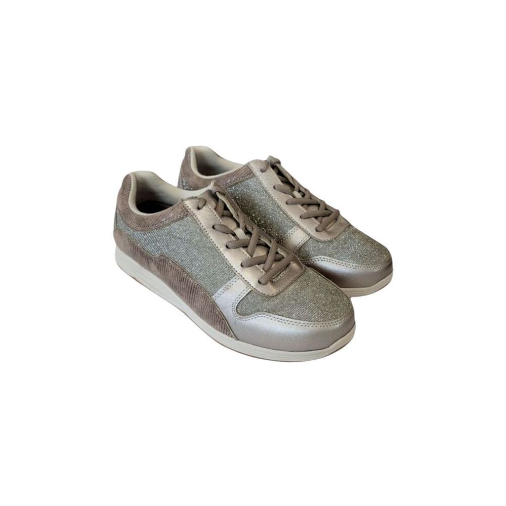 Drew Tuscany Pewer Metallic Leather Glitter Lace-Up Orthopedic Walking Sneaker